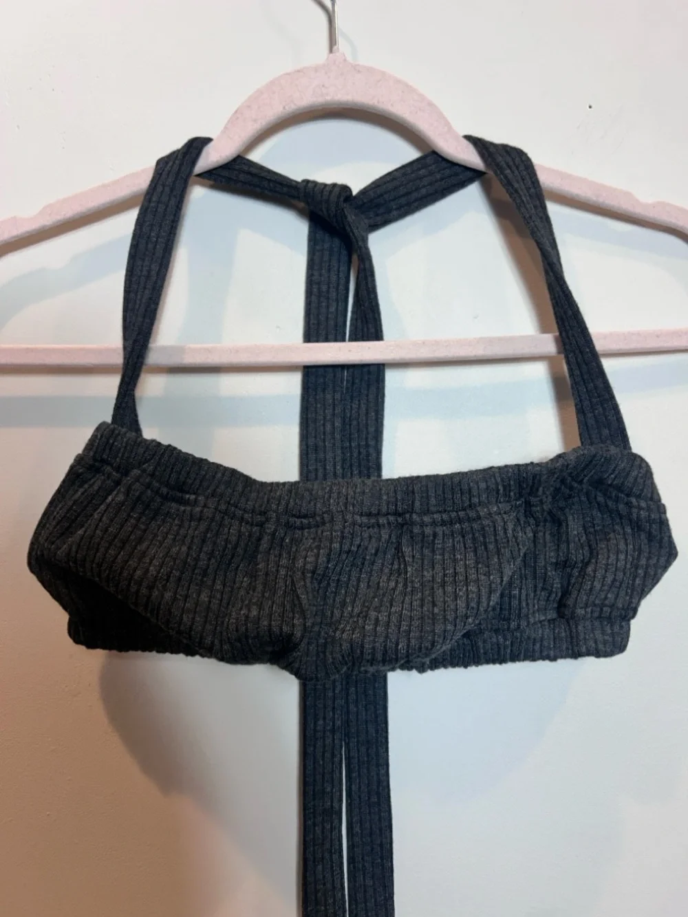 WeWoreWhat Ribbed Cross-Neck Bandeau Crop Top - Charcoal Gray - Picture 5 of 7